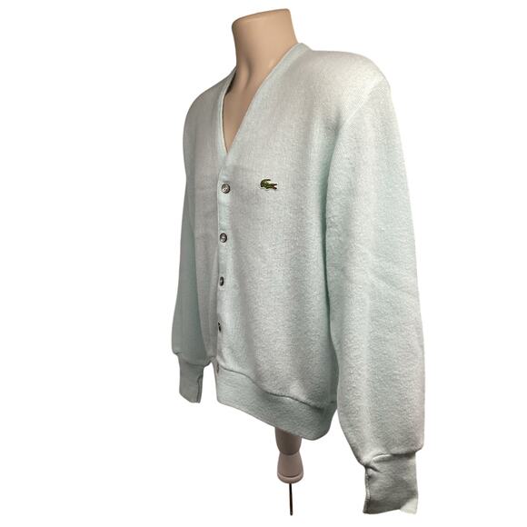 Izod Lacoste Mens Vintage Cardigan Sweater Small Light Blue Made in USA - Picture 2 of 6